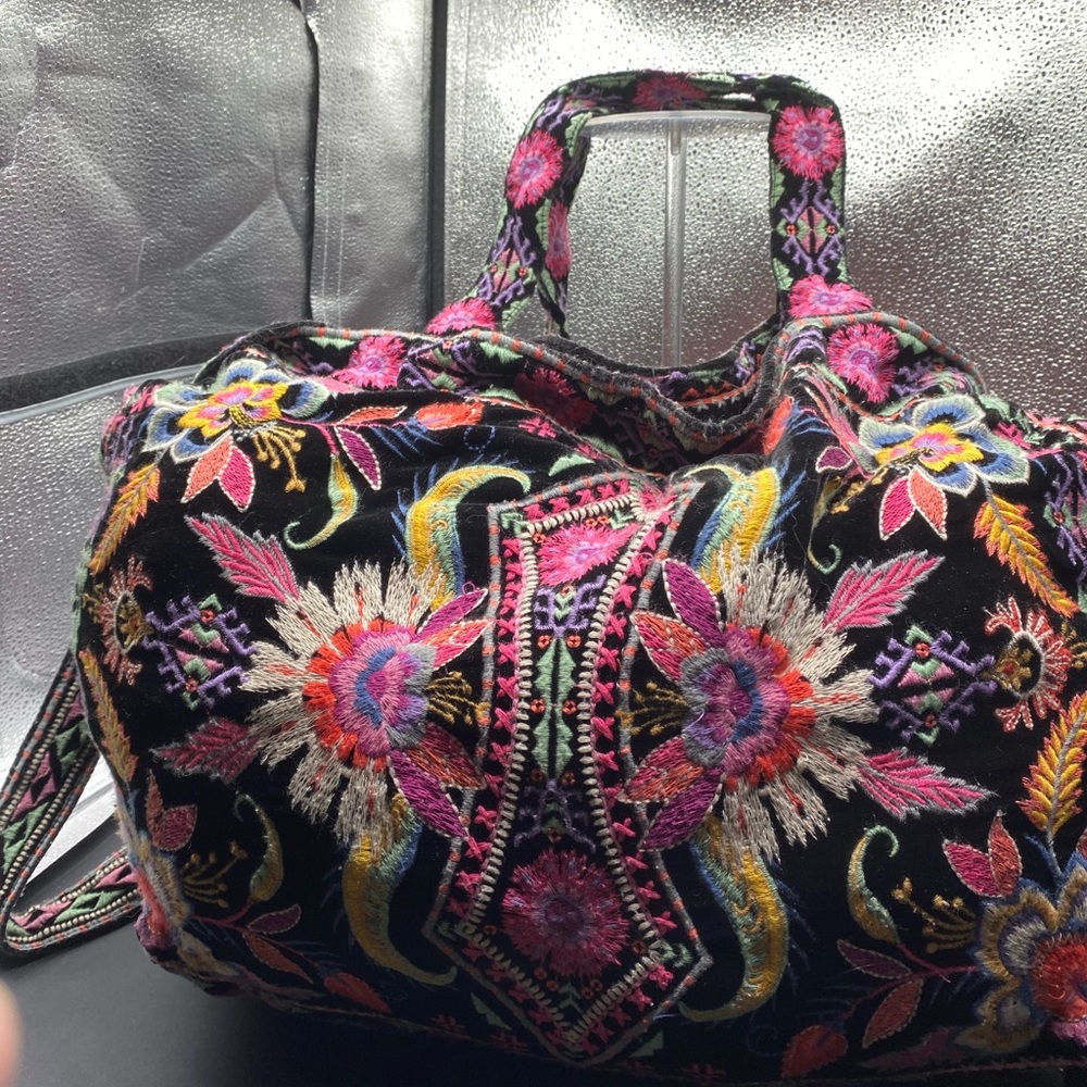 Johnny Was Black Multi Embroidered Tote Shoulder Bag - Picture 3 of 4